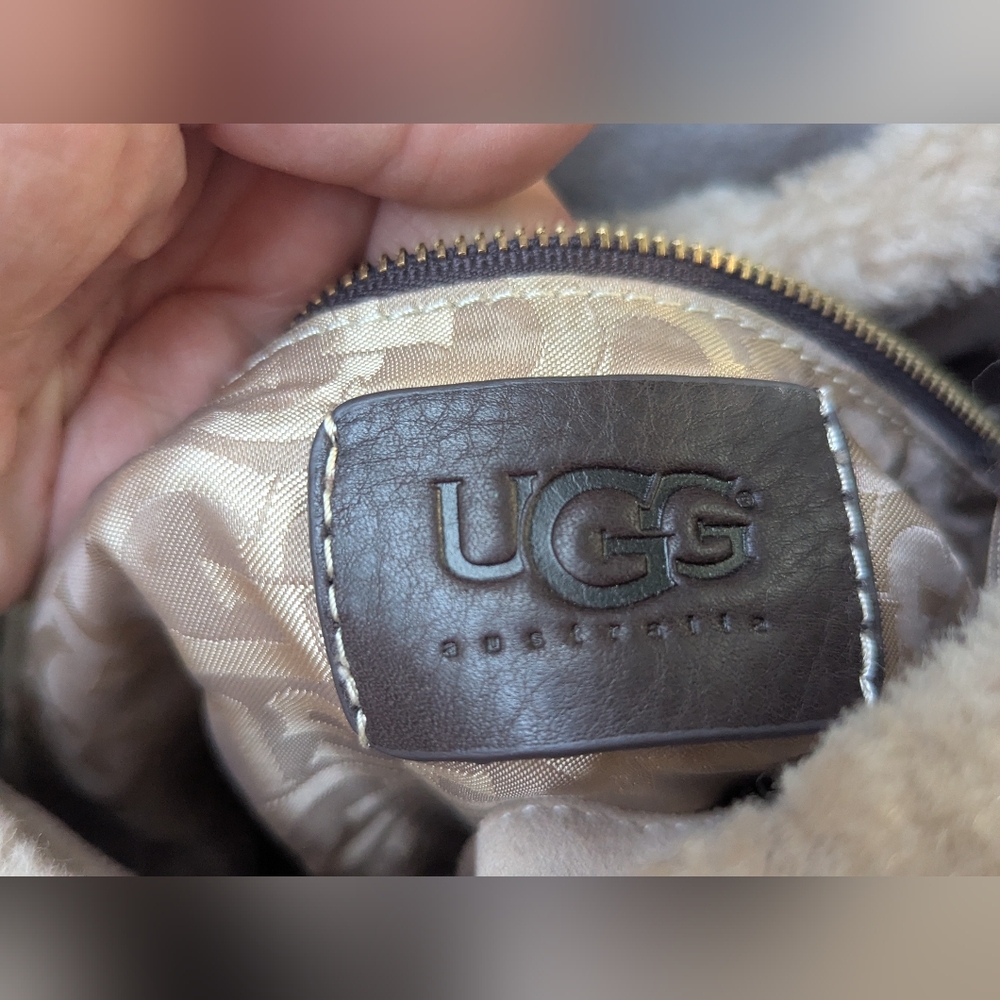 Ugg Quinn Tan Suede Sherpa Bucket Bag Purse - Picture 11 of 16